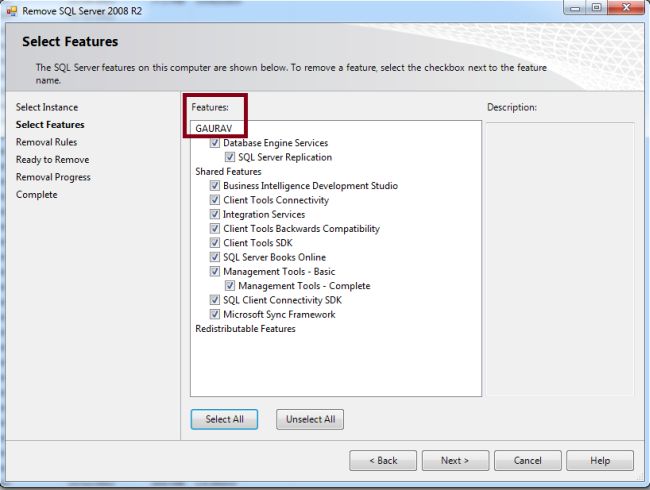 Selecting Features in Sql Server